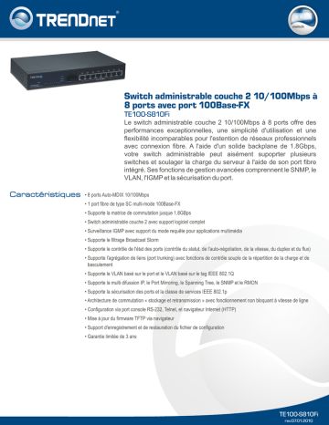 Trendnet TE100-S810Fi 8-Port 10/100Mbps Layer 2 Managed Switch Fiche technique | Fixfr