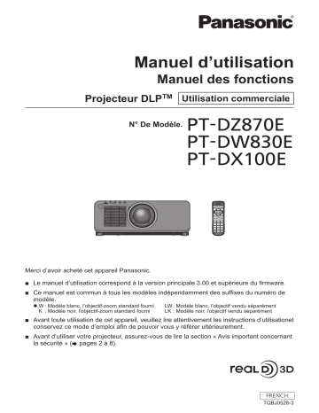 Manuel du propriétaire | Panasonic PT-DW830E Manuel utilisateur | Fixfr