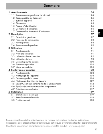 Manuel du propriétaire | Smeg SFP485X Manuel utilisateur | Fixfr