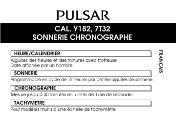 Y182 | Mode d'emploi | Pulsar 7T32 Manuel utilisateur | Fixfr