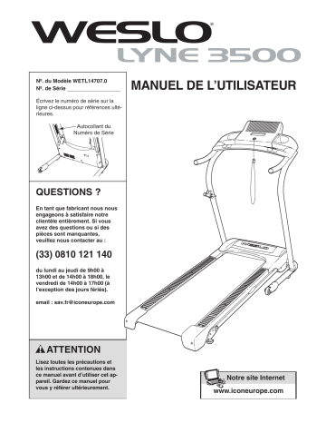 Lyne 3500 Treadmill | Weslo WETL14707.0 Manuel utilisateur | Fixfr