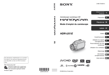 HDR-UX1E | Sony HDR UX1E Mode d'emploi | Fixfr
