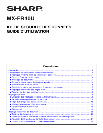 Manuel du propriétaire | Sharp MX2X14N/3114N/ Manuel utilisateur | Fixfr