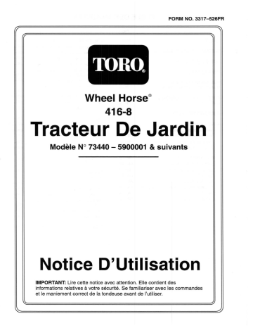 Toro 416-8 Garden Tractor Riding Product Manuel utilisateur | Fixfr