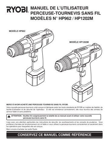 Manuel du propriétaire | Ryobi HP962 Manuel utilisateur | Fixfr