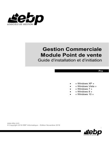 Mode d'emploi | EBP Gestion Commerciale Pro Module Point de Vente 2016 Manuel utilisateur | Fixfr