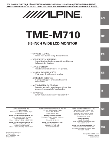 Manuel du propriétaire | Alpine TME-M710 Manuel utilisateur | Fixfr