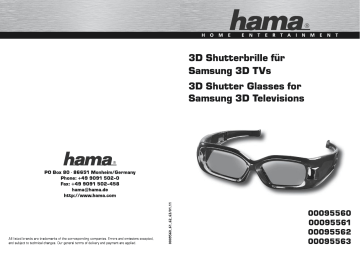 Manuel du propriétaire | Hama 00095560 3D Shutter Glasses for Samsung 3D TVs Manuel utilisateur | Fixfr