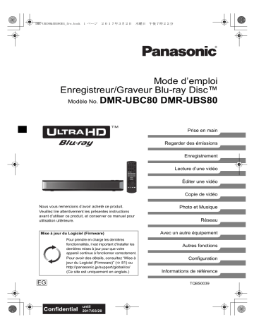 Manuel du propriétaire | Panasonic DMP-BDT181EF Manuel utilisateur | Fixfr