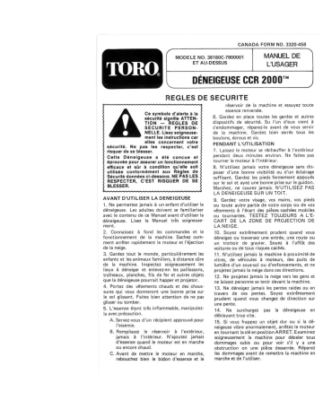 Toro CCR 2000 Snowthrower Manuel utilisateur | Fixfr