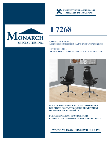 I 7268 | Monarch Specialties Black High Back Executive Office Chair Guide d'installation | Fixfr