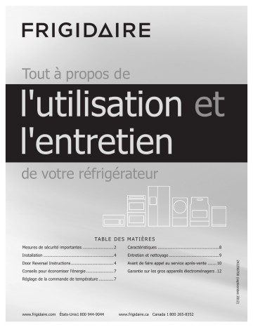 FFPT12F3NV | FFPT10F3NW | FFPT12F3NW | Manuel du propriétaire | Frigidaire FFPT12F3NB Manuel utilisateur | Fixfr