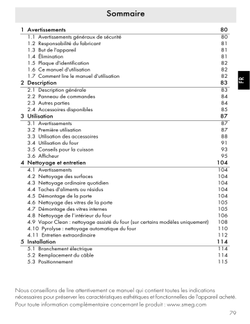 Manuel du propriétaire | Smeg SF122B Manuel utilisateur | Fixfr
