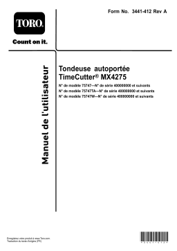Toro TimeCutter MX4275 Riding Mower Riding Product Manuel utilisateur