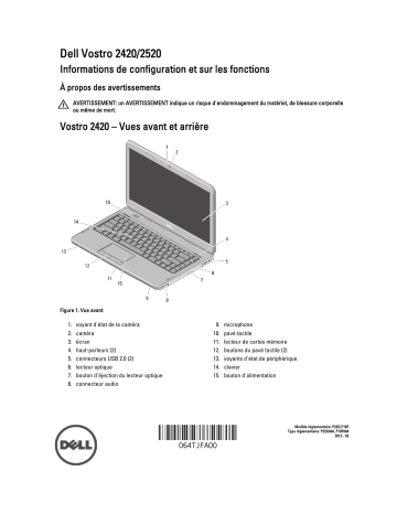 Dell Vostro 2520 laptop Guide de démarrage rapide | Fixfr
