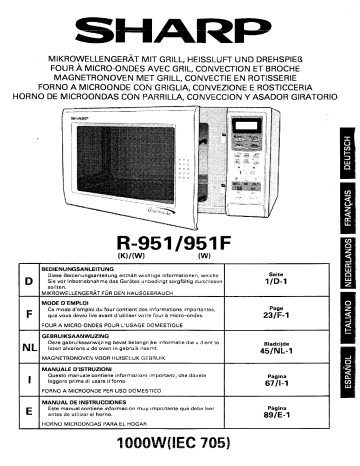 Manuel du propriétaire | Sharp R-951/F Manuel utilisateur | Fixfr