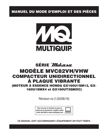 Mode d'emploi | MQ Multiquip MVC82VH-VHW Plaques vibrantes unidirectionnelle Manuel utilisateur | Fixfr