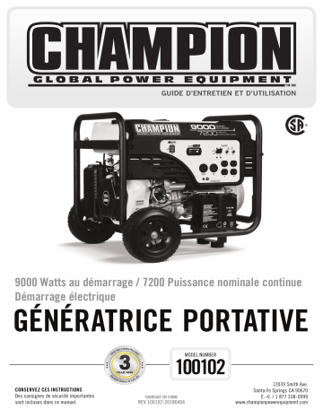 Champion Power Equipment 100102 Manuel utilisateur | Fixfr