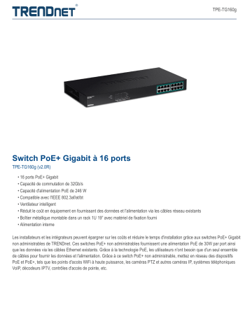 Trendnet TPE-TG160g 16-Port Gigabit PoE+ Switch Fiche technique | Fixfr