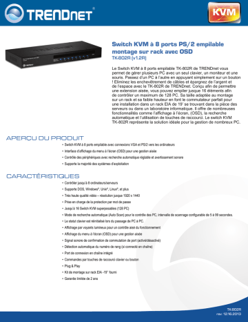 Trendnet TK-802R 8-Port Stackable Rack Mount KVM Switch Fiche technique | Fixfr