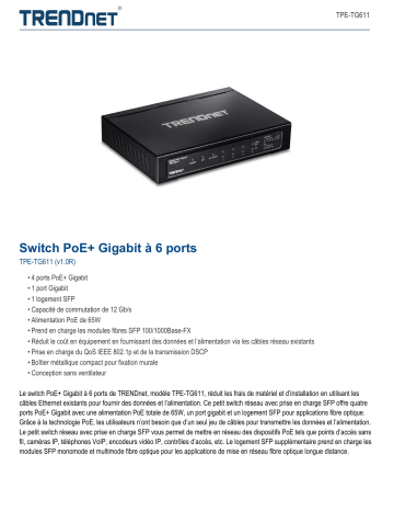 Trendnet TPE-TG611 6-Port Gigabit PoE+ Switch Fiche technique | Fixfr