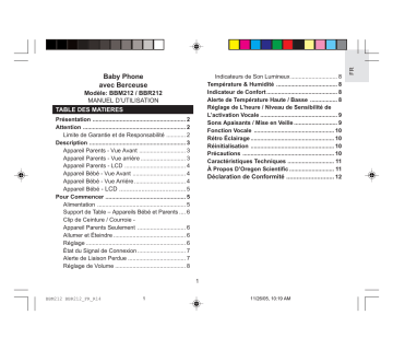 Manuel du propriétaire | Oregon Scientific BBR212 Manuel utilisateur | Fixfr