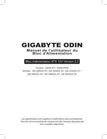 Manuel du propriétaire | Gigabyte ODIN Pro 800W Manuel utilisateur | Fixfr