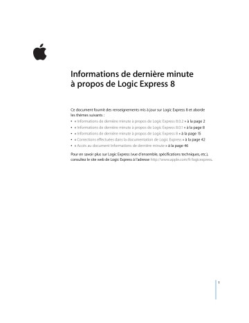 Manuel du propriétaire | Apple Logic Express 8 Manuel utilisateur | Fixfr