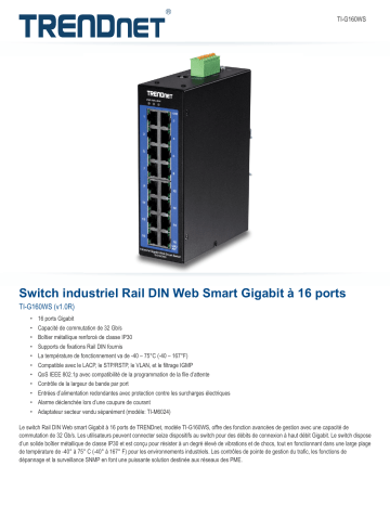 Trendnet TI-G160WS 16-Port Industrial Gigabit Web Smart DIN-Rail Switch Fiche technique | Fixfr