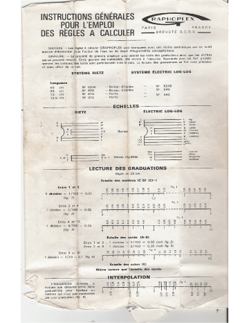 Manuel du propriétaire | GRAPHOPLEX REGLES A CALCULER RIETZ Manuel utilisateur | Fixfr