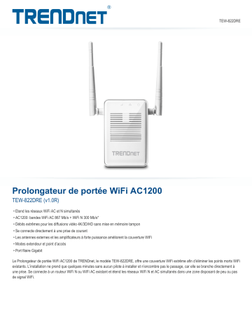 RB-TEW-822DRE | Trendnet TEW-822DRE AC1200 WiFi Range Extender Fiche technique | Fixfr