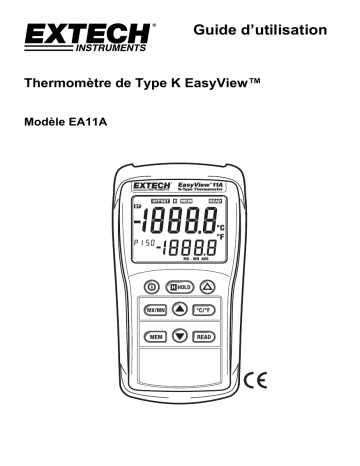 Extech Instruments EA11A EasyView™ Type K Single Input Thermometer Manuel utilisateur | Fixfr