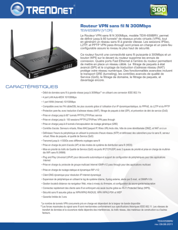 Trendnet TEW-659BRV N300 Wireless VPN Router Fiche technique | Fixfr