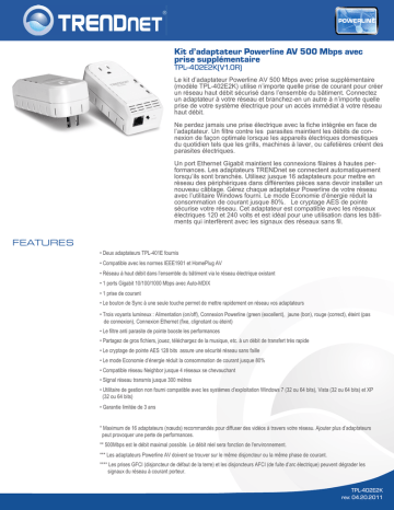 Trendnet TPL-402E2K Powerline 500 AV Adapter Kit Fiche technique | Fixfr