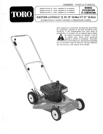 Toro Lawnmower Walk Behind Mower Manuel utilisateur | Fixfr