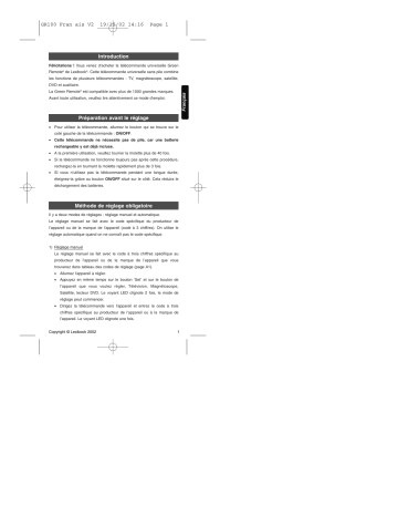 Manuel du propriétaire | Lexibook GR100 Manuel utilisateur | Fixfr