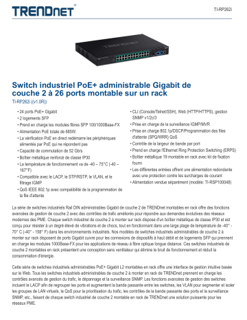 Trendnet TI-RP262i 26-Port Industrial Gigabit L2 Managed PoE+ Rackmount Switch Fiche technique | Fixfr