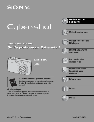 Mode d'emploi | Sony Cyber-Shot DSC S500 Manuel utilisateur | Fixfr