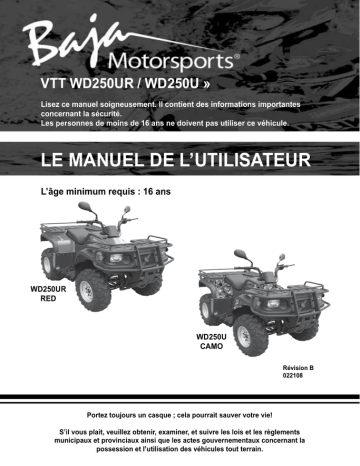 Baja motorsports WD250-U ATV Manuel du propriétaire | Fixfr