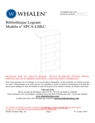 Whalen SPCA-LBKC Legeant Legeant Bookcase  Manuel utilisateur | Fixfr