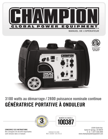 Champion Power Equipment 100387 Manuel utilisateur | Fixfr