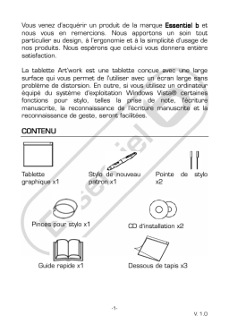 ESSENTIELB ART' WORK Manuel utilisateur