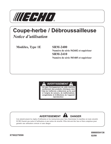 Manuel du propriétaire | Echo SMR-2410 TYPE 1E Manuel utilisateur | Fixfr