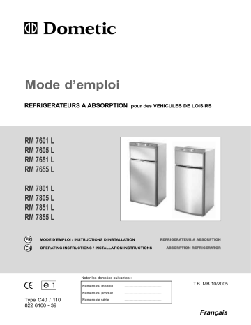 Manuel du propriétaire | Dometic RM7805L Manuel utilisateur | Fixfr