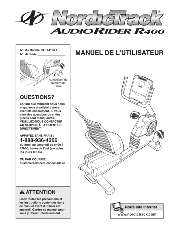 Audio Rider R400 Bike | 30707.3 | NordicTrack AudioRider R400 Manuel utilisateur | Fixfr