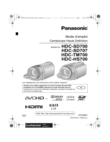 Manuel du propriétaire | Panasonic HDC-TM700 Manuel utilisateur | Fixfr