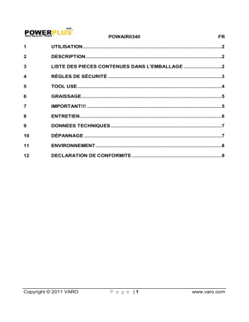 Manuel du propriétaire | Powerplus POWAIR0340 Manuel utilisateur | Fixfr