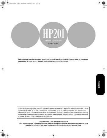 Manuel du propriétaire | Roland HP-201 Manuel utilisateur | Fixfr