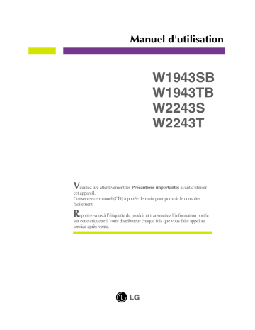 Manuel du propriétaire | LG W2243T Manuel utilisateur | Fixfr