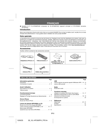 Manuel du propriétaire | Sharp XL-HF300PH Manuel utilisateur | Fixfr